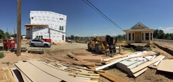 residential construction scene with construction material